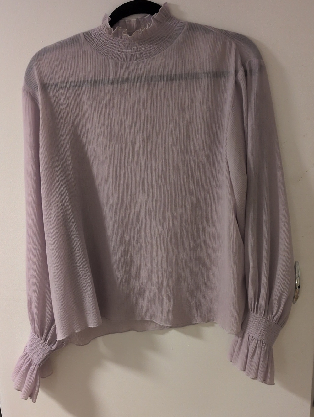 OAK + FORT Light Lavender Smocked Ruffle-Neck Blouse